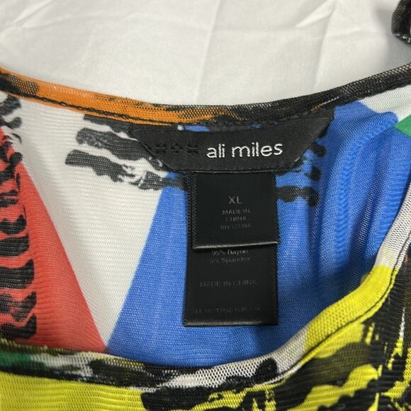 Ali Miles Tunic Top XL Multi Color Retro Geometric Loud Art To Wear Semi Sheer - Picture 8 of 10